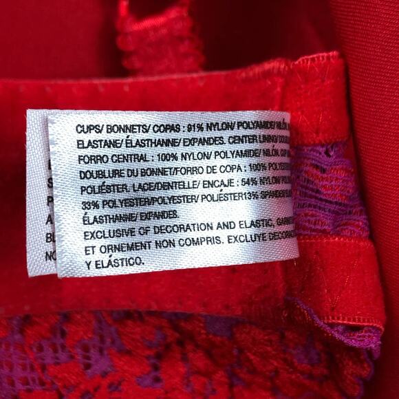 WACOAL Bra T-Shirt Embrace Lace Shirt Bra Size 32D Bold Red Purple Lace 853191 - Picture 4 of 4